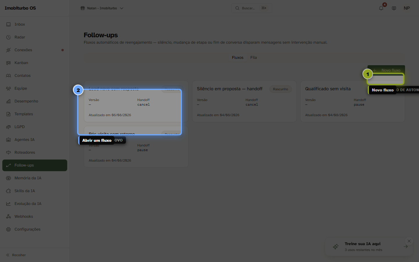 Lista de fluxos de follow-up