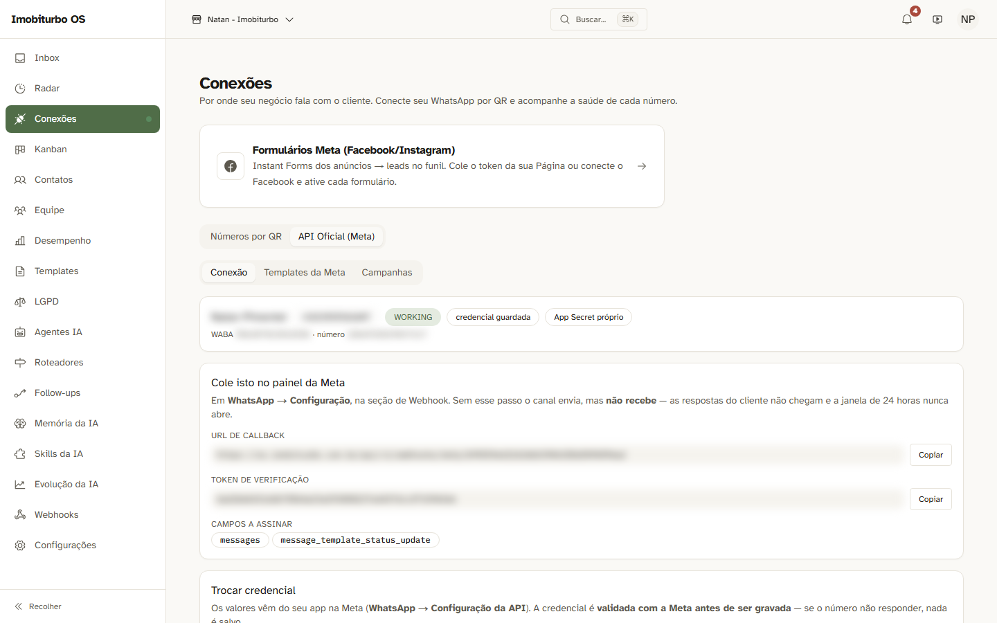 Aba API Oficial na Central de Conexões